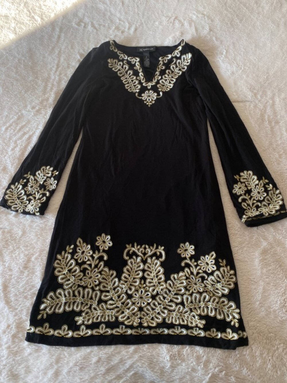 INC Women's Black Rayon V-Neck Long Sleeve Casual Knee Length Dress Size PS